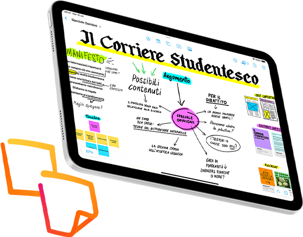 Un iPad che mostra appunti scritti a mano nell’app Freeform