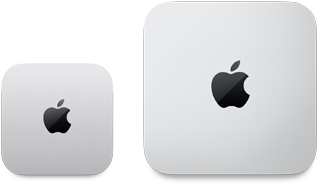 Un Mac mini 2024 color argento e un Mac mini 2023 color argento mostrati dall’alto, entrambi con il logo Apple in evidenza, per dimostrare la differenza nelle dimensioni