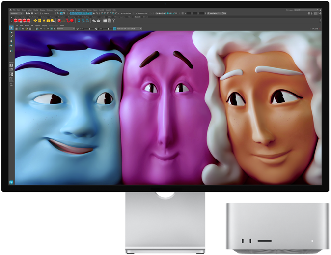 Vista anteriore di Mac Studio con Studio Display